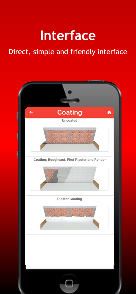 ConstruCalc - Interfaz de la aplicación ConstruCalc que muestra opciones para la estimación de materiales de recubrimiento de paredes