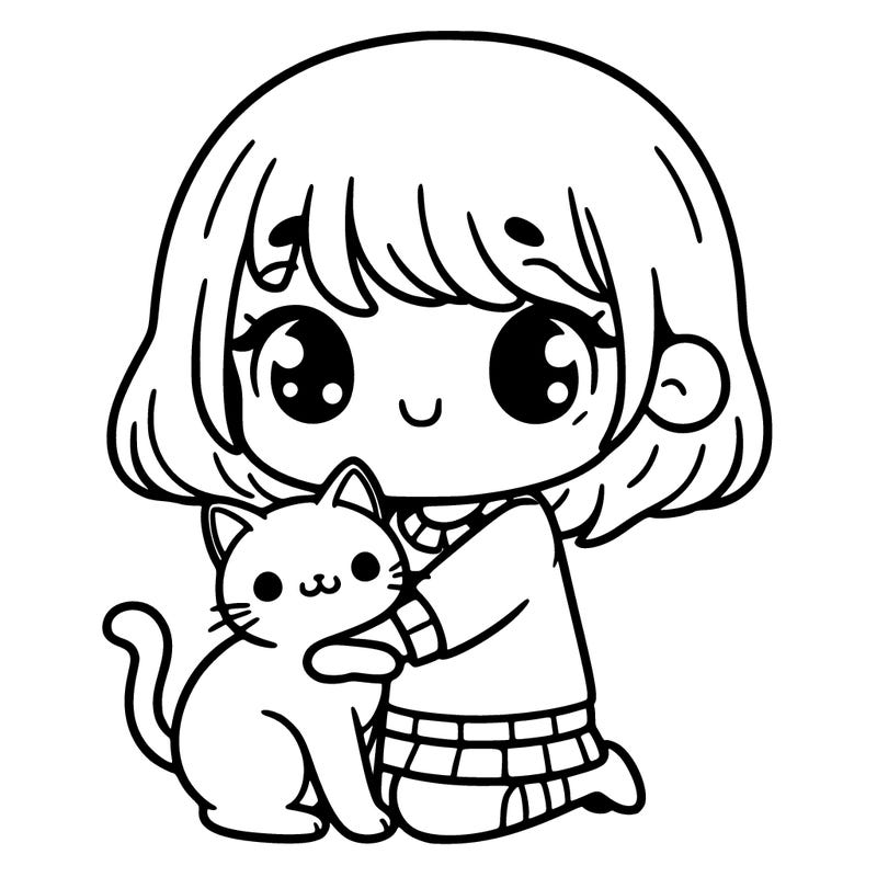 cute girl hugging a cat