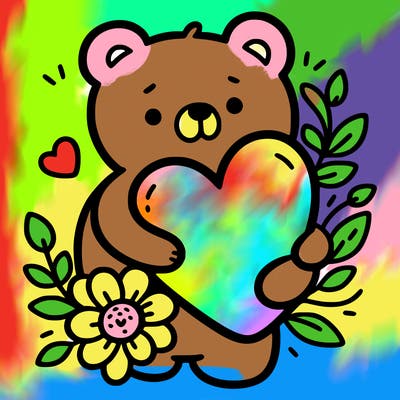 bear heart and flower