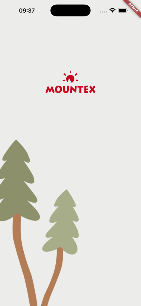 Mountex - Mountex app logo and stylized pine trees on a light background