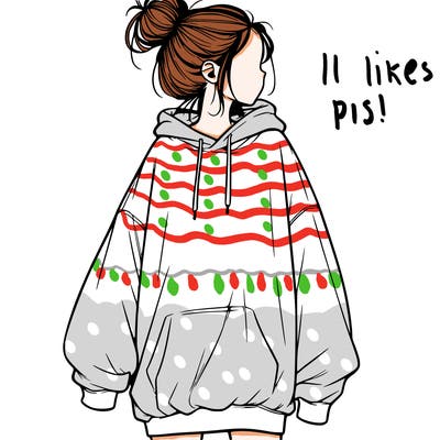 realistic girl with a oversized sweatshirt on and a bun