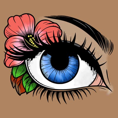 realistic eye with flower