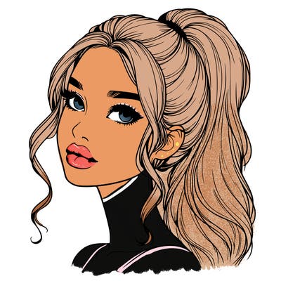 realistic girl with a ponytail on her hair and lips