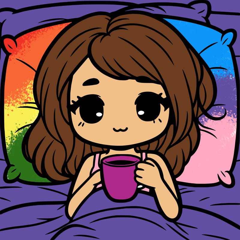 a girl drinking coffee in bed