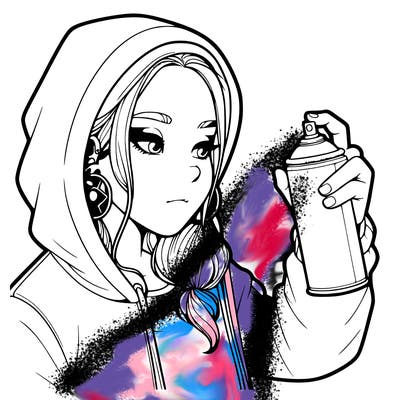 a realistic girl, spray painting