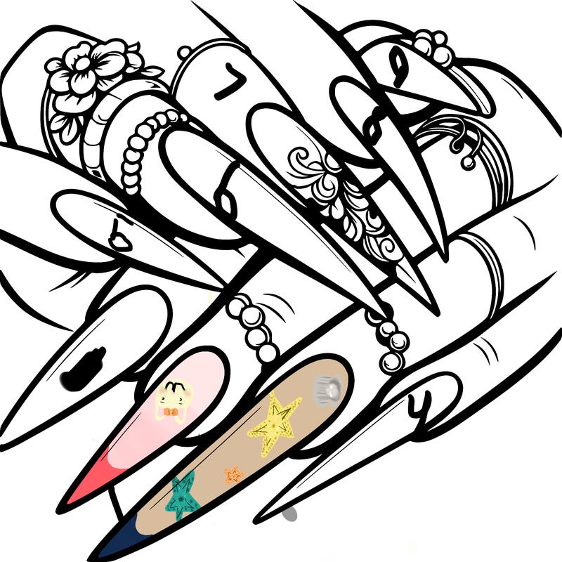 long nails with a design