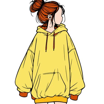 realistic girl with a oversized sweatshirt on and a bun