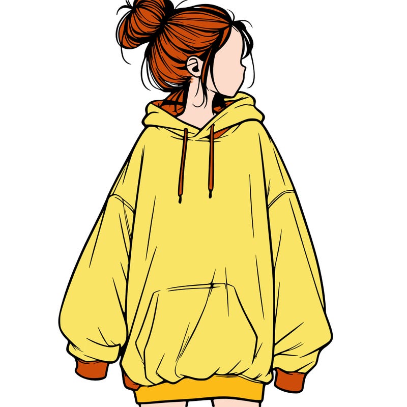 realistic girl with a oversized sweatshirt on and a bun