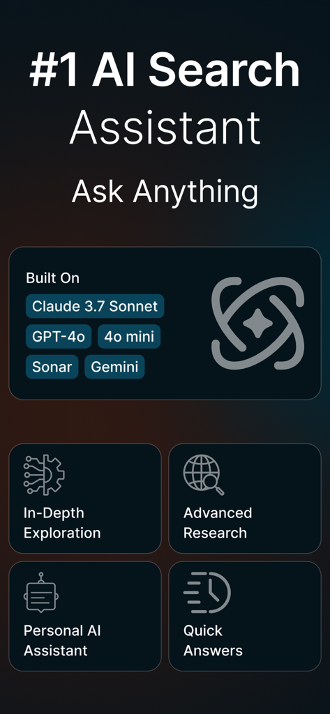 DeepScan: AI Search Assistant - Interfaz del Asistente de Búsqueda IA DeepScan mostrando modelos de IA integrados como Claude y GPT con funciones de investigación y exploración.