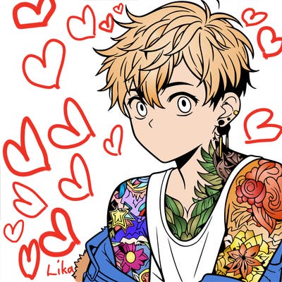 a boy with tattoos from anime