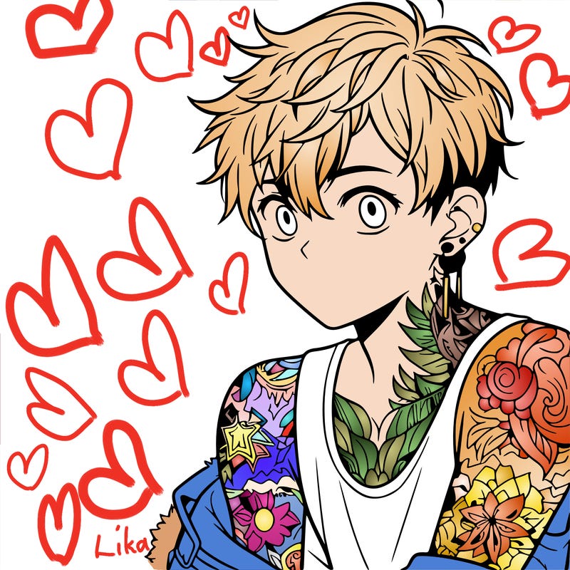 a boy with tattoos from anime