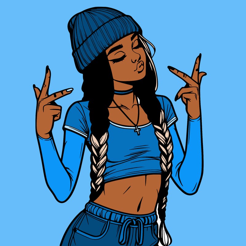 realistic teenage girl with braids and a beanie and crop top doing 🫶🏼