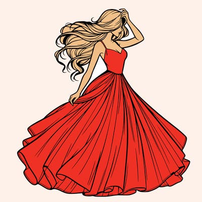 realistic woman with dress flowing in the wind