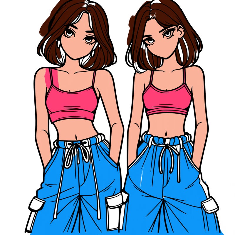 two girls with crop top with baggy pants
