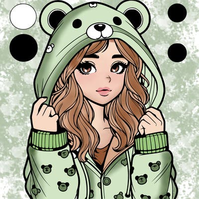 realistic girl in a animal pjs hoodie