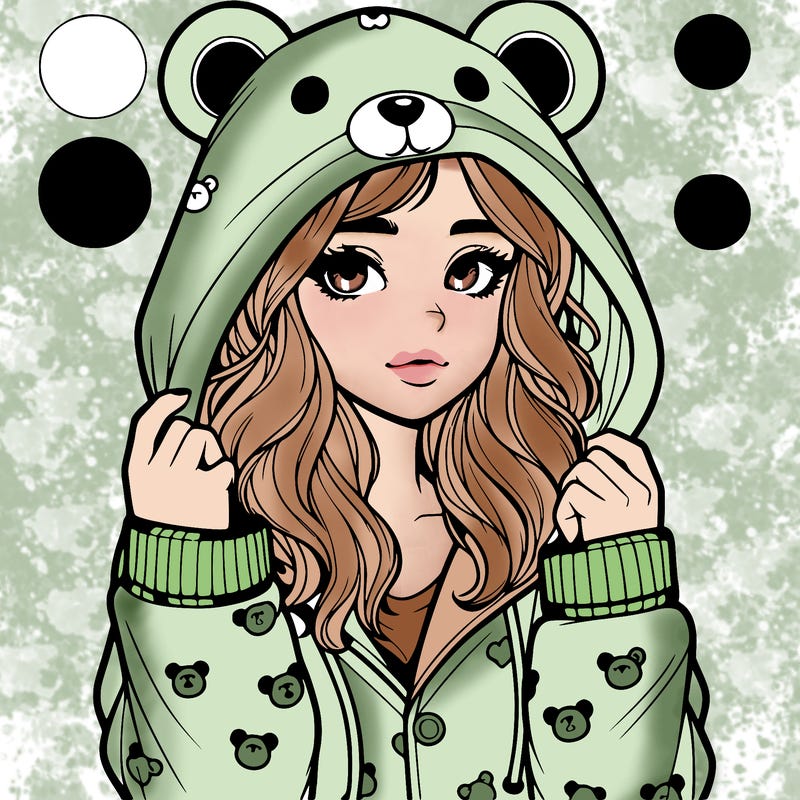 realistic girl in a animal pjs hoodie