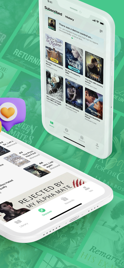 NovelBar mobile app screens showing a library of trending romance and werewolf web novels