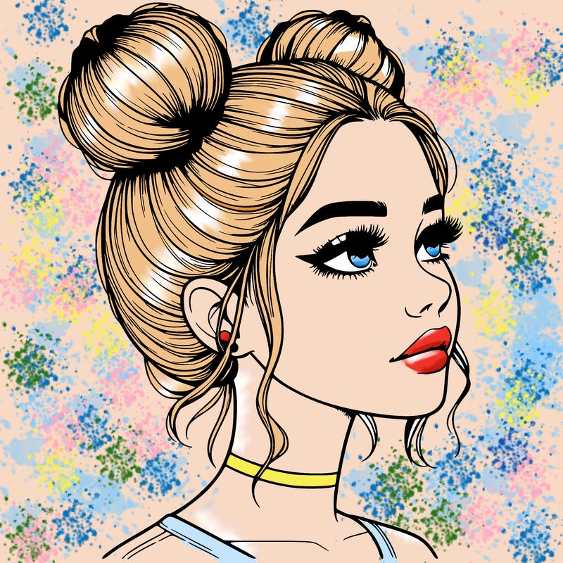 realistic girl with buns on the top of her head