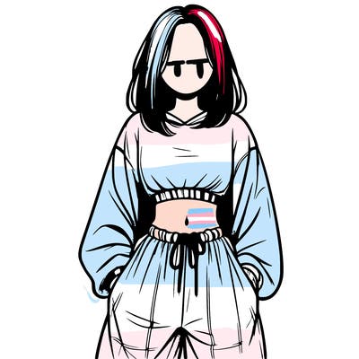 realistic girl faceless with baggy pants and a crop top