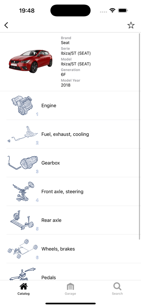 Car parts for Seat - diagrams - Seat Ibiza parts catalog with categories for engine gearbox and brakes