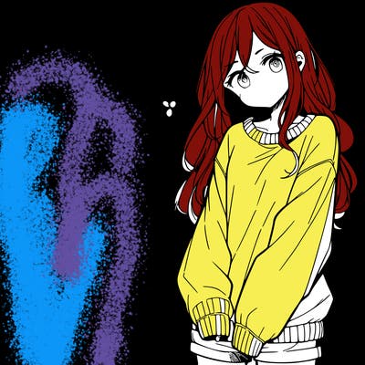 manga teen girl  in a sweater and baggy pants
