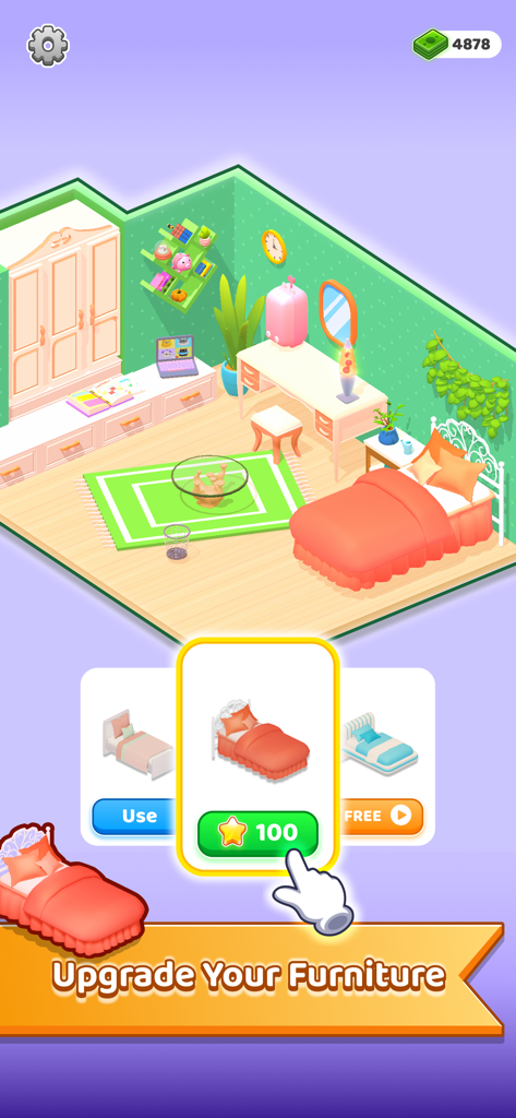 Uma cena de decoração de quarto em My Tidy Life mostrando opções de atualização de móveis para uma cama