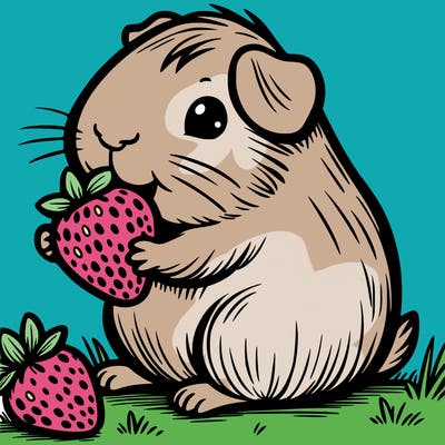 guinea pig eating a strawberry