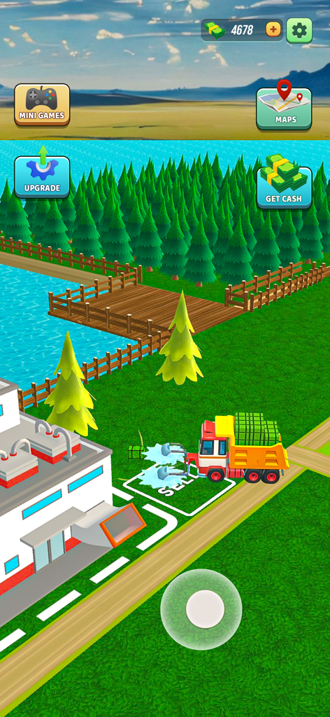 Farm Valley Farming Simulator - A yellow truck delivering goods to a sell point in the Farm Valley farming simulator game.