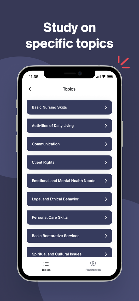 NURSING Prep 2025 - iPhone screen displaying a list of nursing study topics including basic skills and clinical care