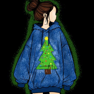 realistic girl with a oversized sweatshirt on and a bun