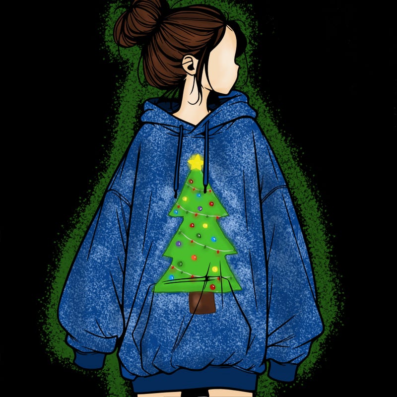 realistic girl with a oversized sweatshirt on and a bun
