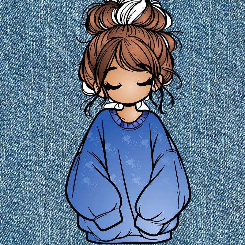 girl with baggy sweatshirt and messy bun