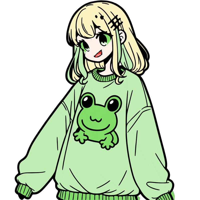 girl wearing frogging sweatshirt