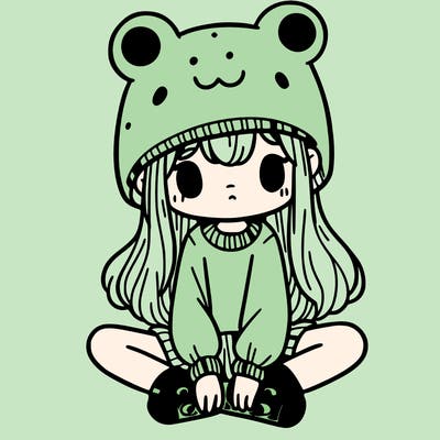 a girl wearing a frog hat and some frog socks