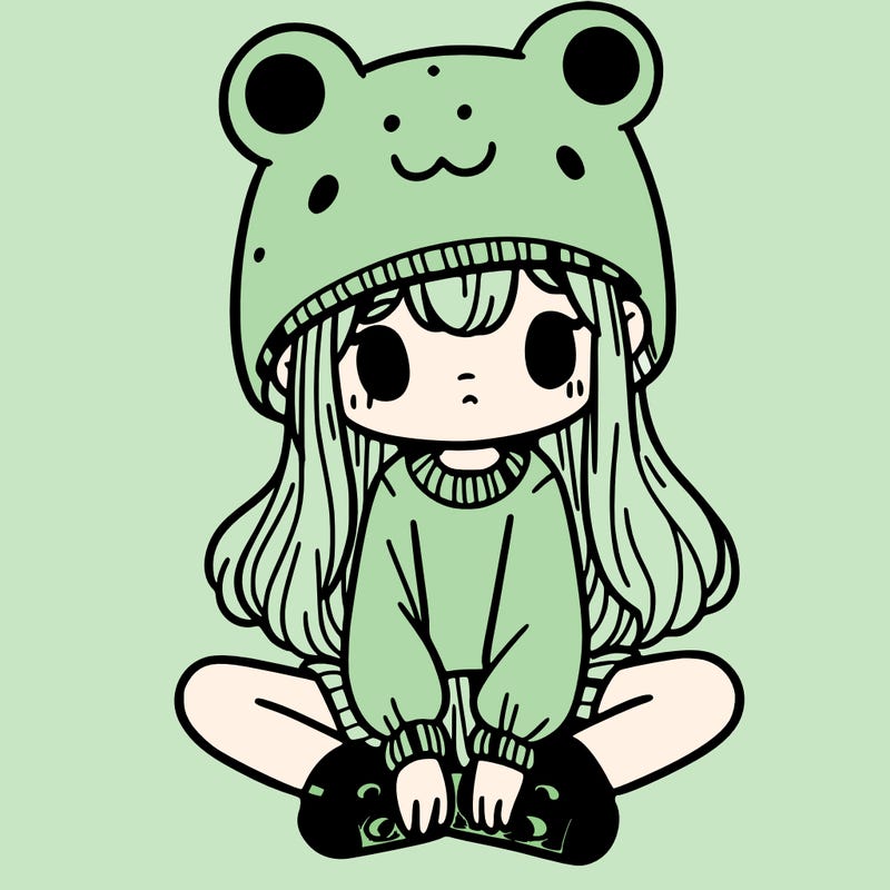 a girl wearing a frog hat and some frog socks