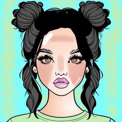 realistic girl with two buns in hair and lips