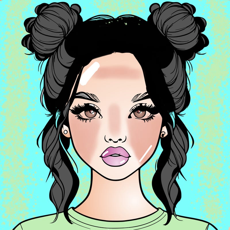 realistic girl with two buns in hair and lips
