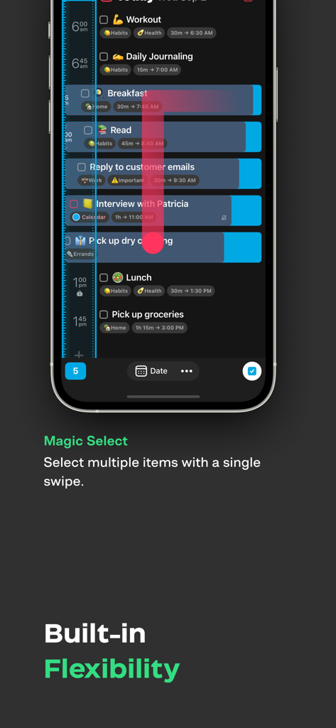 Sorted³ - Calendar Notes Tasks - Sorted3 app Magic Select feature for selecting multiple tasks on a timeline