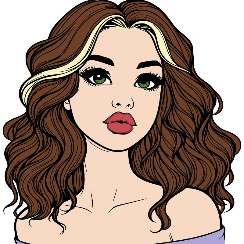realistic girl with wavy hair and lips