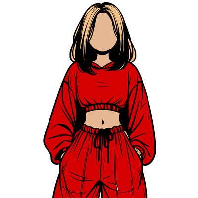 realistic girl faceless with baggy pants and a crop top