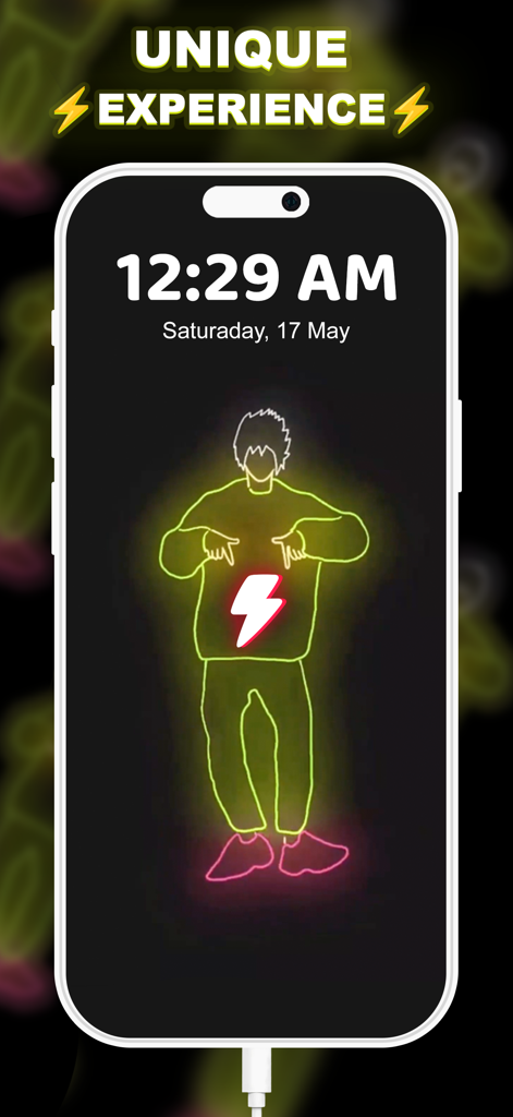 Charging Fun Screen Animation - Animação de personagem neon na tela de bloqueio do iPhone durante o carregamento