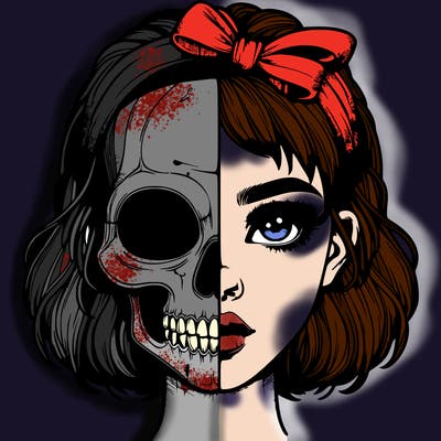 realistic girl with half skull mask