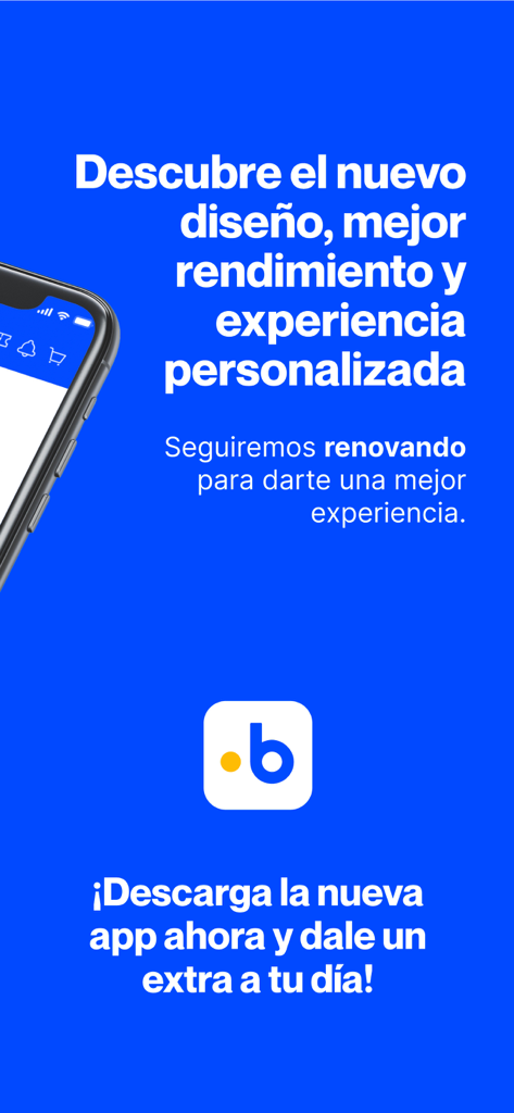 Bonus Perú - Promotional screenshot of the Bonus Peru app showcasing its new design and personalized features on a blue background.