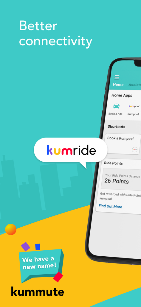 Kummute mobile app interface for on-demand ride-pooling and urban connectivity.