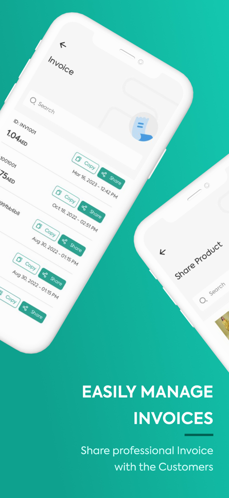 Oberfläche der Foloosi Business App mit Funktionen zur Rechnungsverwaltung und -teilung für Händler.