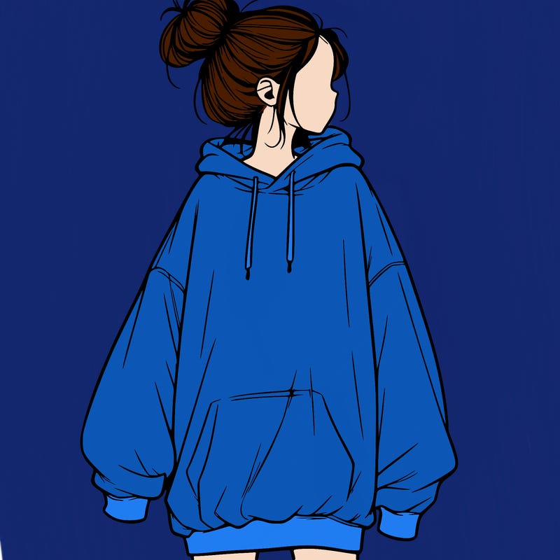 realistic girl with a oversized sweatshirt on and a bun