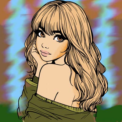 realistic girl with bangs looking over her shoulder