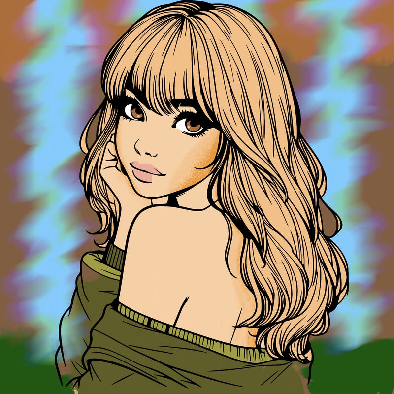 realistic girl with bangs looking over her shoulder