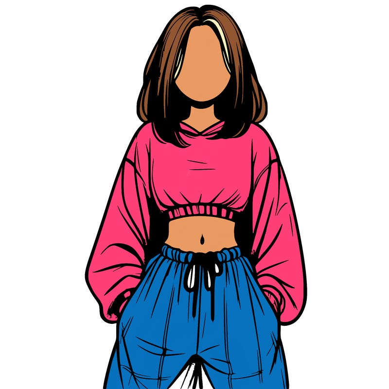 realistic girl faceless with baggy pants and a crop top