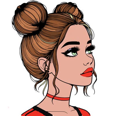 realistic girl with buns on the top of her head